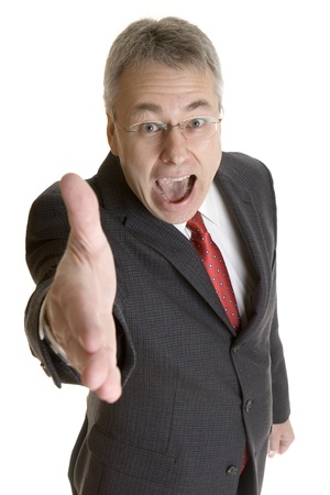 Happy businessman greeting handshake の写真素材