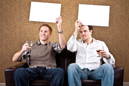 Judges holding blank signsの写真素材