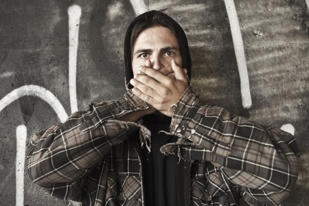 Homeless speak no evil の写真素材