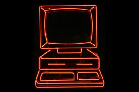 Red computer neon signage
