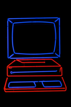 Red blue computer neon signage