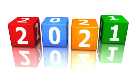 cube 2021 colored 3d renderingの写真素材