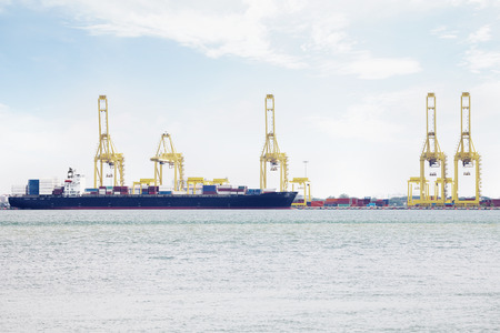 Crane and shipping containers at seaの写真素材