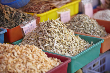 Dried anchovies for saleの写真素材