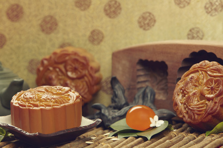 Close up image of mooncakeの写真素材