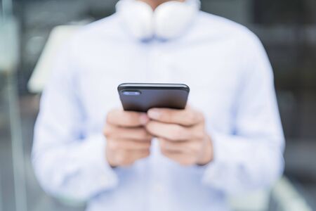 Man using his phoneの写真素材