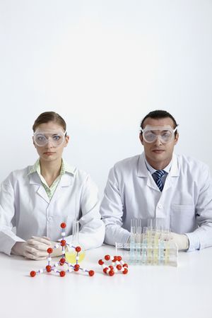 Scientists with protective gogglesの写真素材