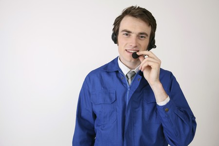 Man with telephone headsetの写真素材