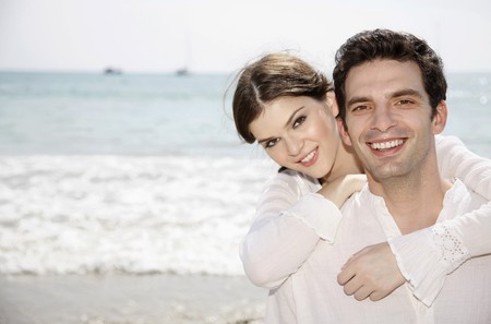 Woman hugging man from the backの写真素材