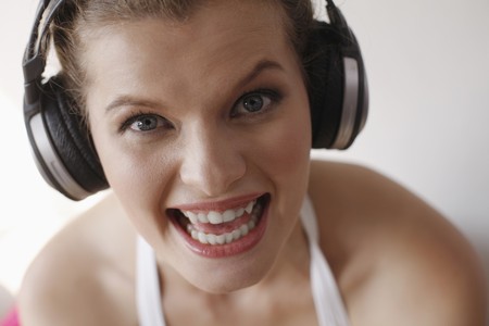 Woman with headphonesの写真素材