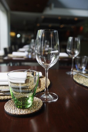 Glasses on table in restaurant