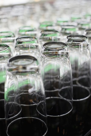 Arrangement of glasses upside downの写真素材