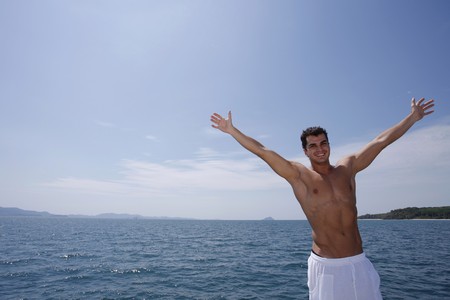 Man with arms outstretchedの写真素材