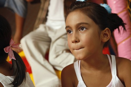 Girl looking away, contemplatingの写真素材