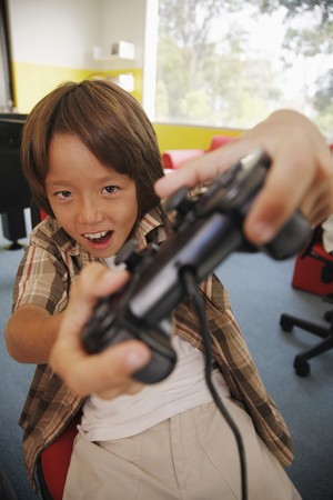 Boy playing video game