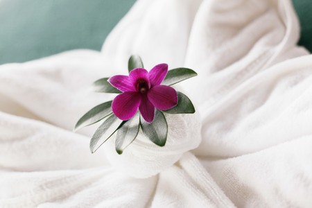 Flower on towel at spaの写真素材