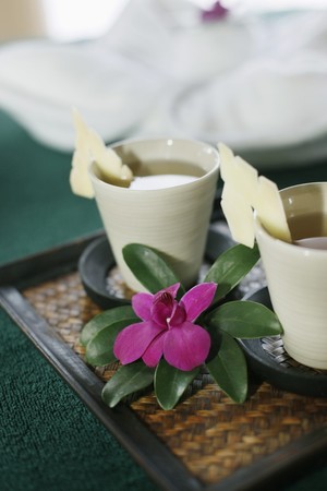 Two cups of tea on trayの写真素材