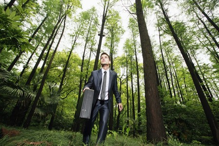 Businessman in the forestの写真素材