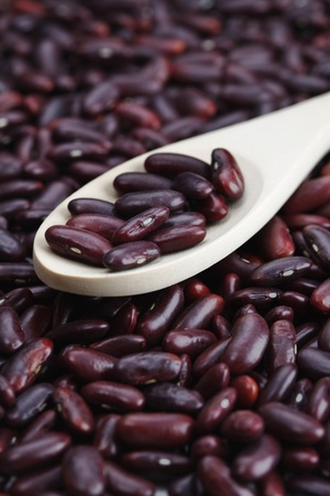 Kidney beans on wooden spoonの写真素材