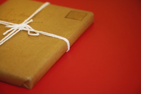 Package wrapped in brown paperの写真素材