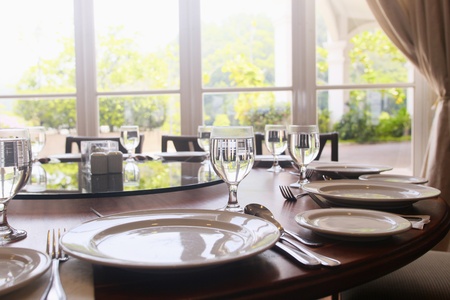 Table setting in a restaurantの写真素材
