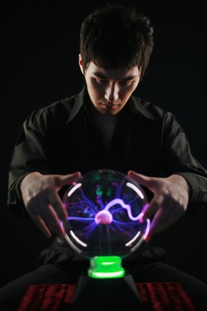 Man using crystal ballの写真素材