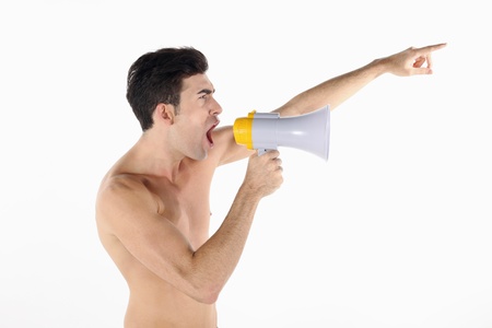 Man shouting through megaphoneの写真素材