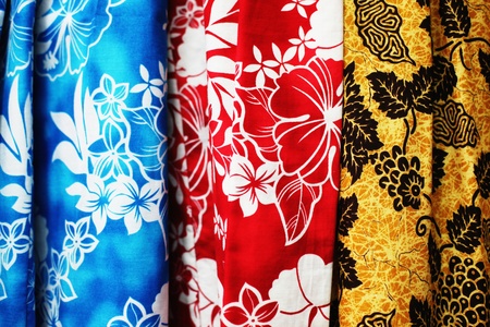 Fabric with floral motif in three different coloursの写真素材