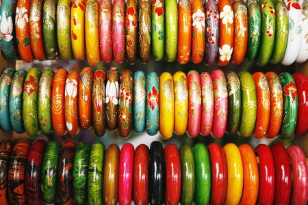 Colorful bangles at a market stallの写真素材