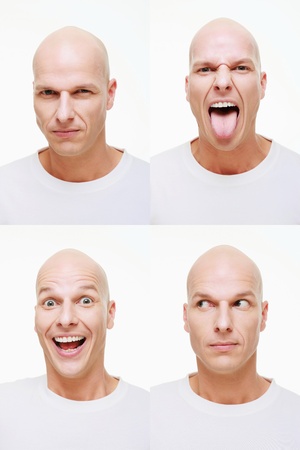 Man making a series of exaggerated faces for the cameraの写真素材