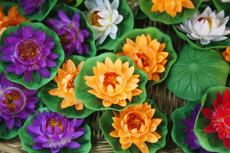 Colorful plastic lotus flower decorations の写真素材