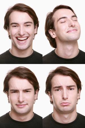 Montage of man pulling different expressionsの写真素材