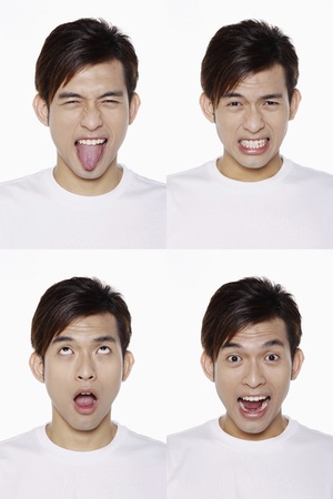 Montage of man pulling different expressionsの写真素材