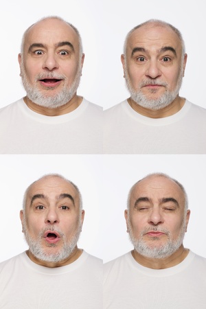 Montage of man pulling different expressionsの写真素材