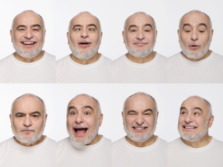 Montage of man pulling different expressionsの写真素材