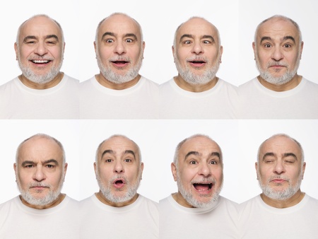 Montage of man pulling different expressionsの写真素材
