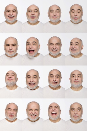 Montage of man pulling different expressionsの写真素材