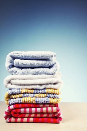 Stack of folded towelsの写真素材