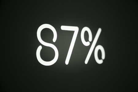 Close-up of sign indicating 87 percentの写真素材
