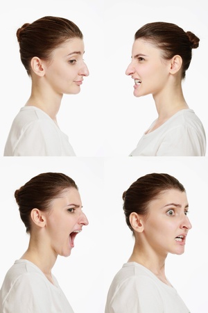 Montage of woman with different facial expressionの写真素材