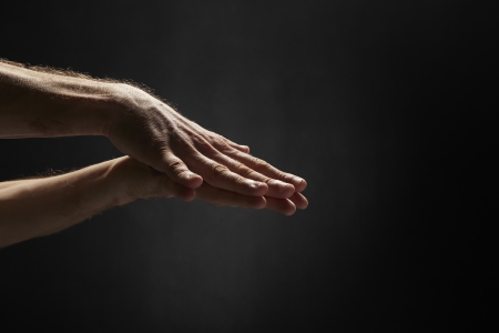 Human palms placed togetherの写真素材