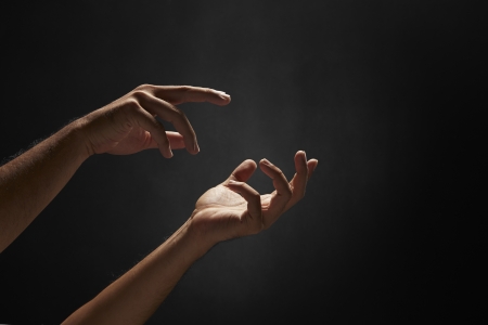 Portrait of a hand gestureの写真素材