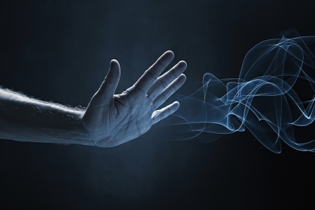 Human hand showing a Stop signの写真素材