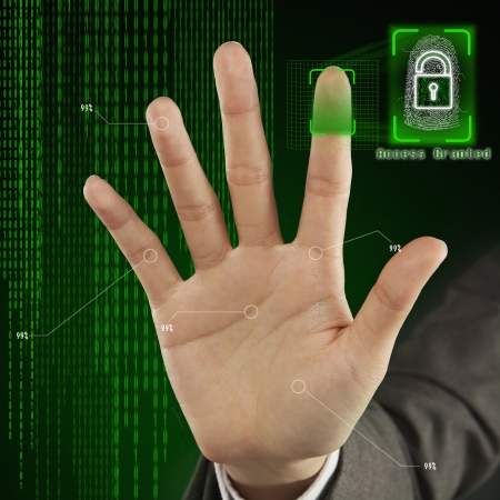 Security scanning of human palmの写真素材