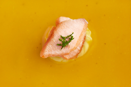 Close up of soup garnishの写真素材