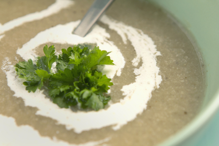 Close up of mushroom soup with creamの写真素材