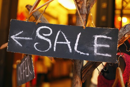 Sale sign inside a clothing store