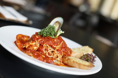 Seafood spaghettiの写真素材