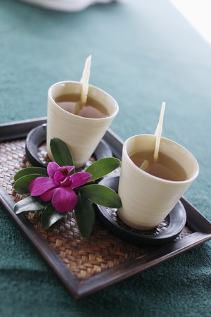 Two cups of tea on trayの写真素材