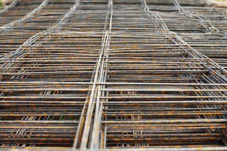 Foundation metal grid for buildingの写真素材